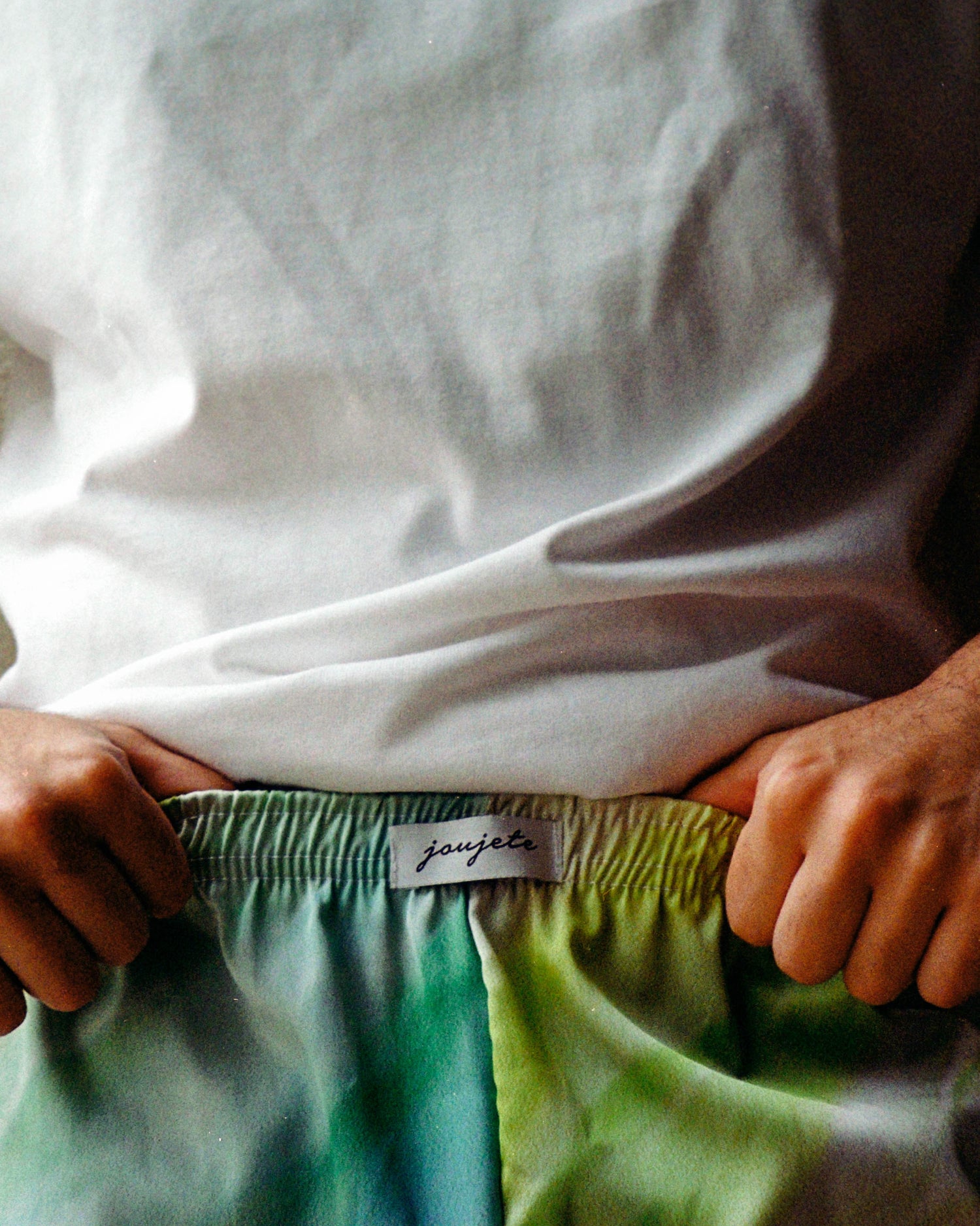 Close up shot of a male figure wearing joujete pants.